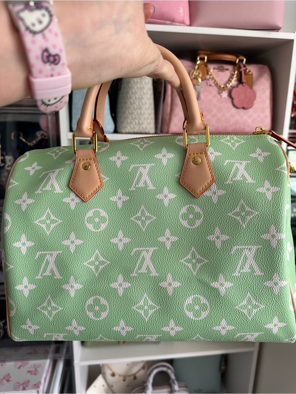 Slouchy Lime Green Monogram Satchel Shoulder Bag - Picture 3 of 7